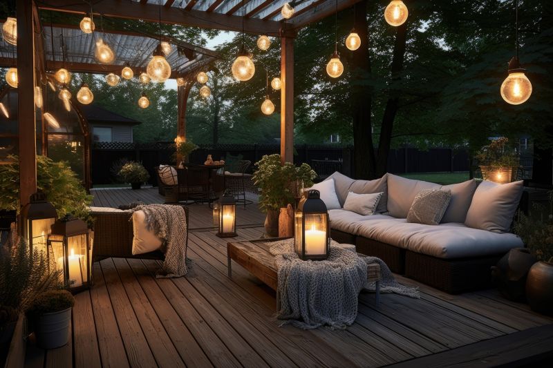 Backyard deck with lighting